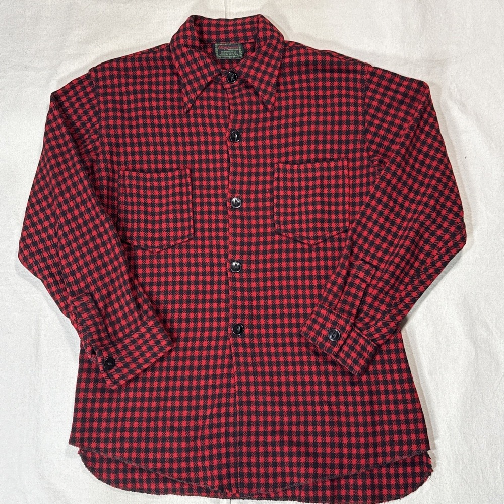 Vintage Chippewa Woolen Mills Red Buffalo Plaid Flannel Wool Mens Sz M 50s 60s‎